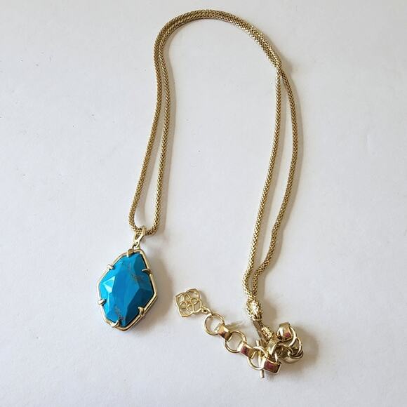 KENDRA SCOTT VEINED AQUA HOWLITE? AND GOLD  NECKLACE - Picture 6 of 8